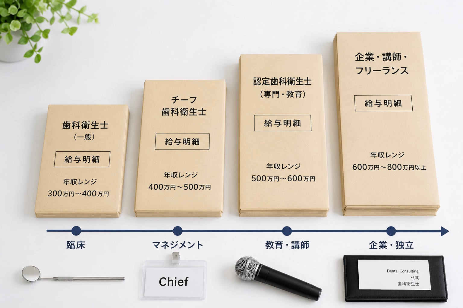 歯科衛生士の年収レンジのイメージ