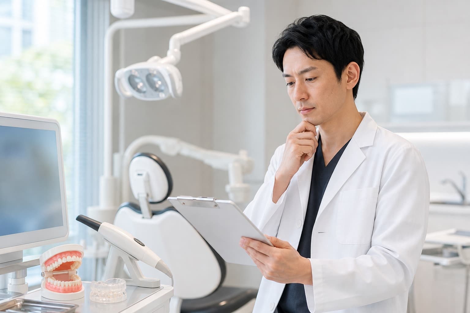 経験症例を整理する歯科医師のイメージ