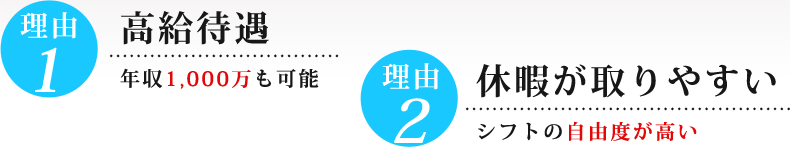 理由①高給待遇 理由②休暇が取りやすい